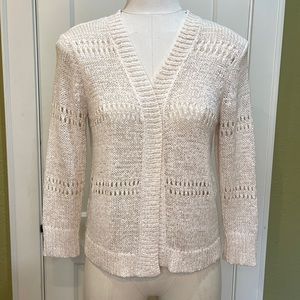 Short knit open cardi with eyelets